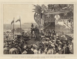 De Prins van Wales in Ceylon, de processie onder de Lotus Pond Arch, Colombo